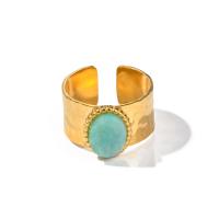 Stainless Steel Finger Ring 304 Stainless Steel with Gemstone plated fashion jewelry golden Inner Approx 17.9mm Sold By PC