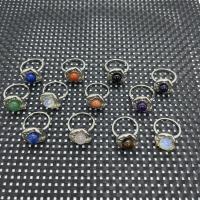 Gemstone Finger Ring, Messing, met Edelsteen, plated, Natuurlijk & mode sieraden & voor vrouw, meer kleuren voor de keuze, 17mm, Verkocht door PC