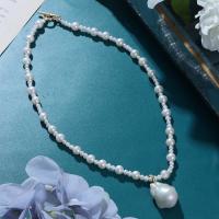 Natural Freshwater Pearl Necklace gold color plated fashion jewelry & for woman white 3-4mm 6-7mm 17mm Length Approx 38 cm Sold By PC