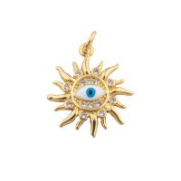 Złe oko wisiorki, Mosiądz, biżuteria moda & mikro utorować cyrkonia & dla kobiety, złoty, bez zawartości niklu, ołowiu i kadmu, 22x18x3mm, otwór:około 1mm, sprzedane przez PC