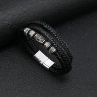 Leather Cord Bracelet 316 Stainless Steel with Leather fashion jewelry & for man nickel lead & cadmium free 12mm Sold By PC