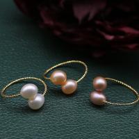 Pierścień z perłami słodkowodnymi, Perła naturalna słodkowodna, ze Mosiądz, 14K wypełnione złotem, biżuteria moda & dla kobiety, dostępnych więcej kolorów, 5-6mm, sprzedane przez PC