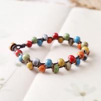 Porcelain Bracelet with Wax Cord fashion jewelry & for woman multi-colored 6mm Length Approx 18 cm Sold By PC