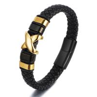 PU Leather Cord Bracelets with 304 Stainless Steel Letter X Vacuum Ion Plating vintage & for man Length 21 cm Sold By PC