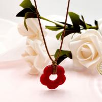Acryl halskettingen, met Knoopkoord, Bloem, mode sieraden & voor vrouw & hol, rood, 22mm, Lengte Ca 60 cm, Verkocht door PC
