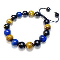 Natural Tiger Eye Bracelets with Obsidian Round Unisex & adjustable mixed colors 12mm 8mm Length Approx 17-22.5 cm Sold By PC