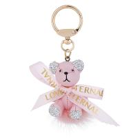 Zinc Alloy Key Clasp Acrylic with Zinc Alloy Bear gold color plated for woman & with rhinestone Sold By PC