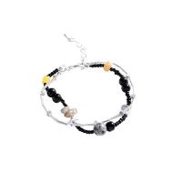 Bracelets en laiton, avec verre, avec 4.3cm chaînes de rallonge, fait à la main, Double couche & bijoux de mode & pour femme, multicolore, Longueur 17.5 cm, Vendu par PC