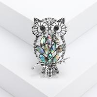 Zinc Alloy Brooches with Abalone Shell Owl silver color plated vintage & fashion jewelry & Unisex & with rhinestone & hollow multi-colored nickel lead & cadmium free Sold By PC