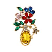 Zinc Alloy Brooches with Crystal Flower gold color plated vintage & fashion jewelry & Unisex & with rhinestone mixed colors nickel lead & cadmium free Sold By PC