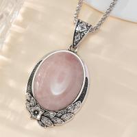 Zinc Alloy Pendants with Gemstone Oval antique silver color plated DIY nickel lead & cadmium free Sold By PC