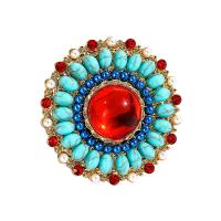 Zinc Alloy Brooches with Turquoise & Glass & Plastic Pearl Round gold color plated vintage & fashion jewelry & Unisex & with rhinestone mixed colors nickel lead & cadmium free Sold By PC