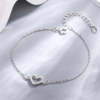 925 Sterling Silver Bangle Bracelet, with 1.18inch extender chain, Heart, fashion jewelry & for woman & with rhinestone, nickel, lead & cadmium free, Length:Approx 5.9 Inch, Sold By PC