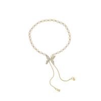 Iron Anklet with Plastic Pearl Butterfly Adjustable & fashion jewelry & for woman golden nickel lead & cadmium free Inner Approx 65mm Sold By Strand