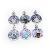 Zinc Alloy Pendants with Gemstone & Abalone Shell antique silver color plated DIY nickel lead & cadmium free Sold By PC