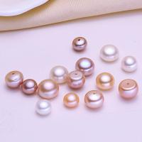 Cultured Half Drilled Freshwater Pearl Beads Flat Round DIY & half-drilled Sold By Bag