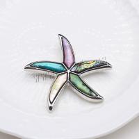 Zinc Alloy Brooches with White Shell & Abalone Shell Starfish antique silver color plated Unisex nickel lead & cadmium free Sold By PC