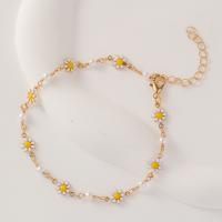 Brass Anklet with 5cm extender chain Daisy plated fashion jewelry & for woman golden nickel lead & cadmium free Sold By PC