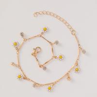 Brass Anklet with 5cm extender chain Daisy plated fashion jewelry & for woman & with rhinestone gold nickel lead & cadmium free Length Approx 73 cm Sold By PC