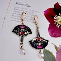 Zinc Alloy Drop Earrings with Glass & Plastic Pearl & Iron gold color plated fashion jewelry & for woman & enamel mixed colors nickel lead & cadmium free Sold By Pair