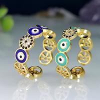 Evil Eye Jewelry Finger Ring Brass Round gold color plated fashion jewelry & Unisex & micro pave cubic zirconia & enamel nickel lead & cadmium free Sold By PC
