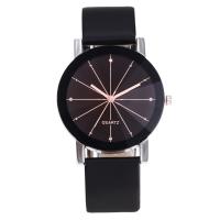 Unisex Wrist Watch PU Leather with Glass & 304 Stainless Steel Round fashion jewelry & Chinese movement black Sold By PC