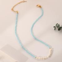 Glass Beads Necklaces with Plastic Pearl with 8cm extender chain fashion jewelry & for woman nickel lead & cadmium free Length Approx 41 cm Sold By PC