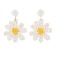 Earring Jewelry Straw with Zinc Alloy Flower handmade fashion jewelry & for woman Sold By Pair
