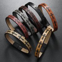 PU leder koord armbanden, met Zinc Alloy, Oversteken, mode sieraden & voor de mens, meer kleuren voor de keuze, 21-22CM, Verkocht door PC