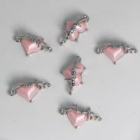 Zinklegierung Herz Anhänger, mit Kunststoff Perlen, silberfarben plattiert, DIY, Rosa, frei von Nickel, Blei & Kadmium, 22x12.60x8mm, verkauft von PC