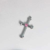 Zinc Alloy Cross Pendants silver color plated DIY & with rhinestone pink nickel lead & cadmium free Sold By PC