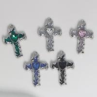 Zinc Alloy Cross Pendants silver color plated DIY & enamel & with rhinestone nickel lead & cadmium free Sold By PC
