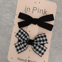 Alligator Hair Clip Polyester and Cotton with Iron Bowknot 2 pieces & for children black 60mm Sold By Set