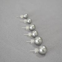 Oorbel sieraden, Plastic Pearl, Ronde, mode sieraden & verschillende grootte voor keus & voor vrouw, grijs, Verkocht door pair