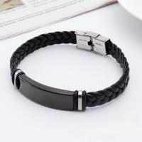 PU Leather Cord Bracelets Titanium Steel with PU Leather polished fashion jewelry & Unisex black Length 22 cm Sold By PC