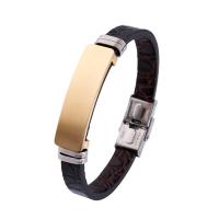 PU Leather Cord Bracelets Titanium Steel with PU Leather & Silicone Vacuum Ion Plating fashion jewelry & polished & Unisex 10mm Length 21.5 cm Sold By PC
