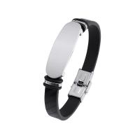 PU Leather Cord Bracelets Titanium Steel with PU Leather polished fashion jewelry & Unisex black 10mm Length 22 cm Sold By PC
