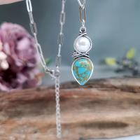 Zinc Alloy Jewelry Necklace with Turquoise & Plastic Pearl with 5cm extender chain Teardrop antique silver color plated vintage & fashion jewelry & Unisex mixed colors nickel lead & cadmium free Length Approx 45 cm Sold By PC