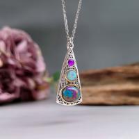 Zinc Alloy Jewelry Necklace with Opal & Turquoise & Glass with 5cm extender chain Triangle antique silver color plated vintage & fashion jewelry & for woman mixed colors nickel lead & cadmium free Length Approx 45 cm Sold By PC