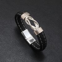 Przewód bransoletki PU, stop cynku zapięcie magnetyczne, Vintage & dla człowieka, czarny, długość 22 cm, sprzedane przez PC