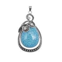 Zinc Alloy Pendants with Gemstone Chips Teardrop antique silver color plated DIY & with rhinestone blue Sold By PC
