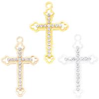 Tibetan Style Cross Pendants, plated, DIY & with rhinestone, more colors for choice, nickel, lead & cadmium free, 23x37mm, 100PCs/Bag, Sold By Bag