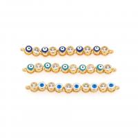 Evil Eye Connector Brass plated DIY & micro pave cubic zirconia & enamel Sold By PC