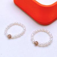 Sladkovodní Pearl prst prsten, módní šperky & micro vydláždit kubické zirkony & pro ženy, bílý, 3-4mm, Prodáno By PC