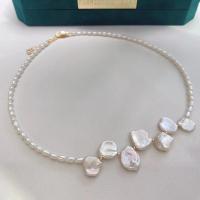 Slatkovodni Pearl Brass Chain Ogrlica, s Mesing, s 5cm Produžetak lanac, modni nakit & za žene, bijel, Dužina Približno 40 cm, Prodano By PC