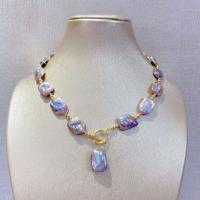 Slatkovodni Pearl Brass Chain Ogrlica, s Mesing, modni nakit & za žene, ljubičasta boja, Dužina Približno 40 cm, Prodano By PC
