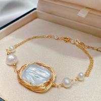 Sötvatten odlade Pearl Bracelet, Freshwater Pearl, med Mässing, med 5cm extender kedja, mode smycken & för kvinna, gyllene, Längd Ca 18 cm, Säljs av PC