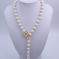 Freshwater Pearl Brass Necklace with Brass fashion jewelry & for woman & with rhinestone 11-12mm Length Approx 20 Inch Sold By PC
