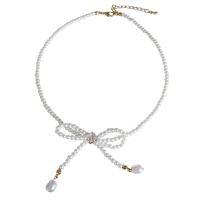 Collares de perlas de cristal, Perlas de vidrio, con aleación de zinc, Joyería & para mujer, Blanco, Vendido para 39 cm Sarta