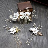 Mixed Hair Accessories, hair comb & hair stick, Tibetan Style, with Plastic Pearl, 4 pieces & for woman & with rhinestone, more colors for choice, nickel, lead & cadmium free, 170*60mm,110*50mm,100*30mm, Sold By Set